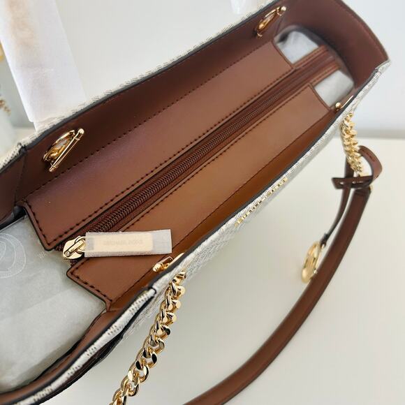 Michael Kors Purse jet set travel large chain tote shoulder bag vanilla MK - Picture 6 of 10